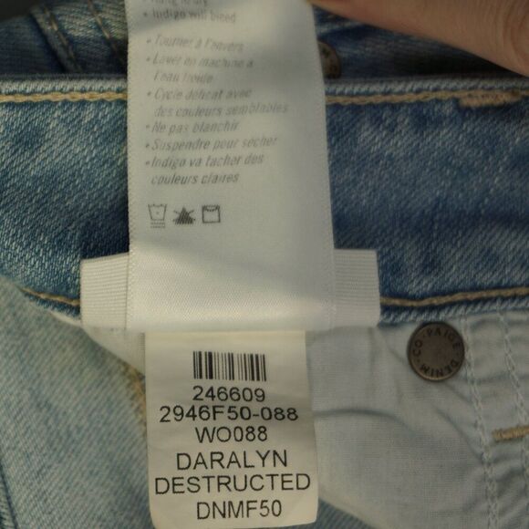 New Paige Skyline Ankle Peg Raw Hem Mid Rise Jeans in Daralyn Destructed size 25 - Picture 16 of 16